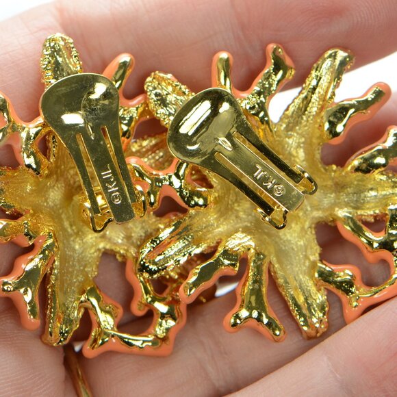 Kenneth Jay Lane KJL Crystal Starfish Coral Enamel Branch Earrings - Picture 6 of 8